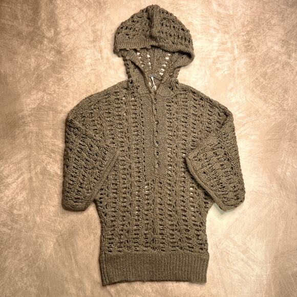 Free People Crochet Knit Hooded Cardigan Sweater Oversized Coastal Beach Retro - Picture 7 of 7